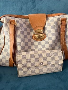 Louis Vuitton Cream & Brown Damier Canvas Tote with Matching Wallet w/ COA